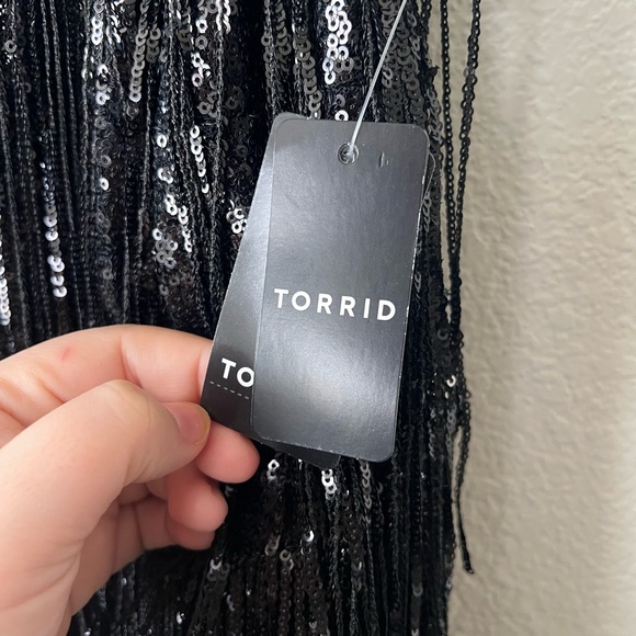 Torrid Mini Sequin Fringe Layer Dress Deep Black Size 14 - Picture 6 of 7